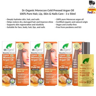 Dr Organic Marokkanisches Arganöl 100% Bio Kaltgepresst Haar Haut Pflege 3x50ml