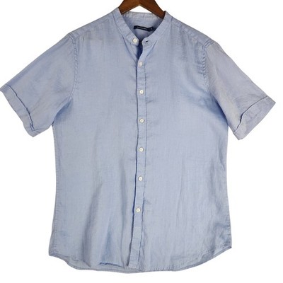 Gianni Lupo Men s Linen Button Up Shirt SZ XL Baby Blue EUC