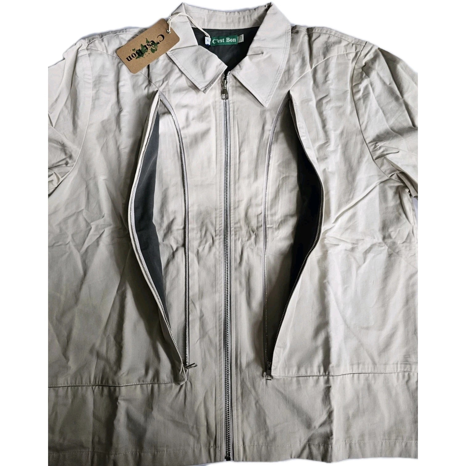 C'est Bon Work Jacket Off White Zip Up Men's SZ XL Urban Mod Work Chore Nwt  image 5