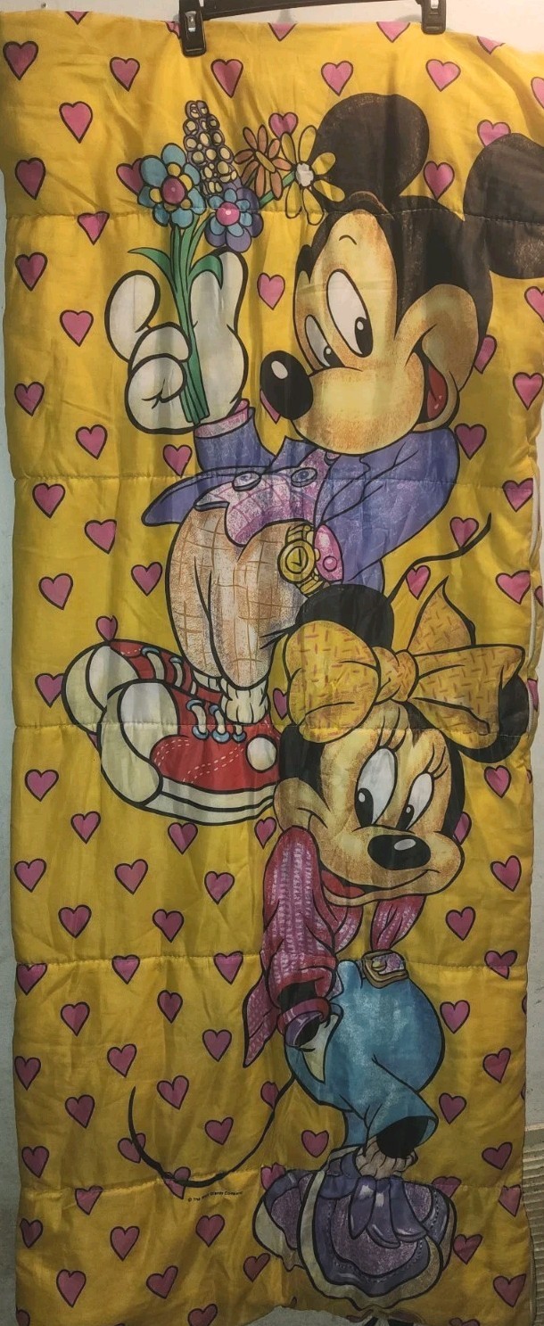 1980s Vintage~Mickey And Minnie Mouse~Sleeping Bag~Yellow Mu