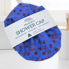 Luxury Shower cap reusable waterproof  laminated cotton ladybirds