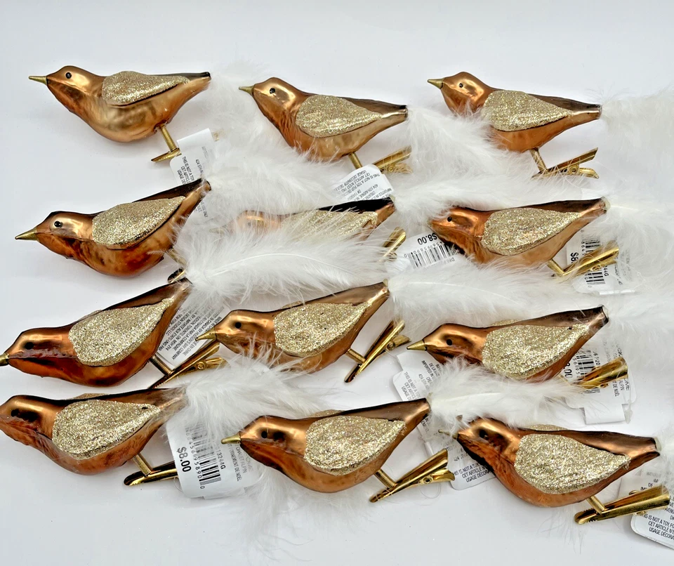 Gold with Silver Glitter Wings Clip on Ornament Birds Set of 12 - GlucksteinHome - Image 2 of 4