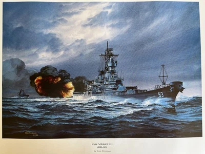 Tom Freeman 1986 Military Art Print "USS Missouri BB-63" Poster US Navy 18"x 24" - Image 1 of 4