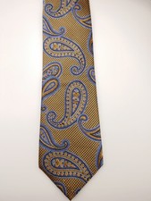 Nordstrom Men's 100 Silk Tie  Blue Gold Beige Paisley Necktie 3.125 Tan Bronze