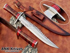 Custom Tool Steel Bowie Knife Leather Handle Handmade Hunting Survival Knife