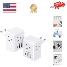 2 Pack European Travel Plug Adapter, International Power Plug Adapter with 3 ...