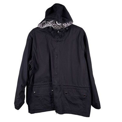 Women's Hooded Black Leopard Print Full Zip Rain Snow Reversible Jacket Hoodie