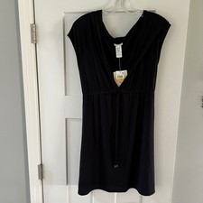 NWT Dotti Black HoodedSwim Coverup  Dress Drawstring Waist Womens
