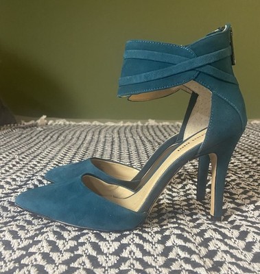 gianni bini Blue Green Ankle Strap Back Zip Suede Pumps Sz 7.5