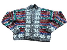 Vintage Chunky Fair Isle Cardigan Sweater Ski Nordic Snowflake Rainbow 90  s S