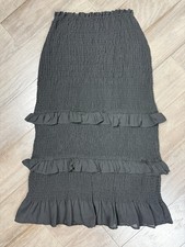 Abercrombie Fitch Black Smocked Skirt Tiered Ruffle Flowy Boho Fairy Maxi S