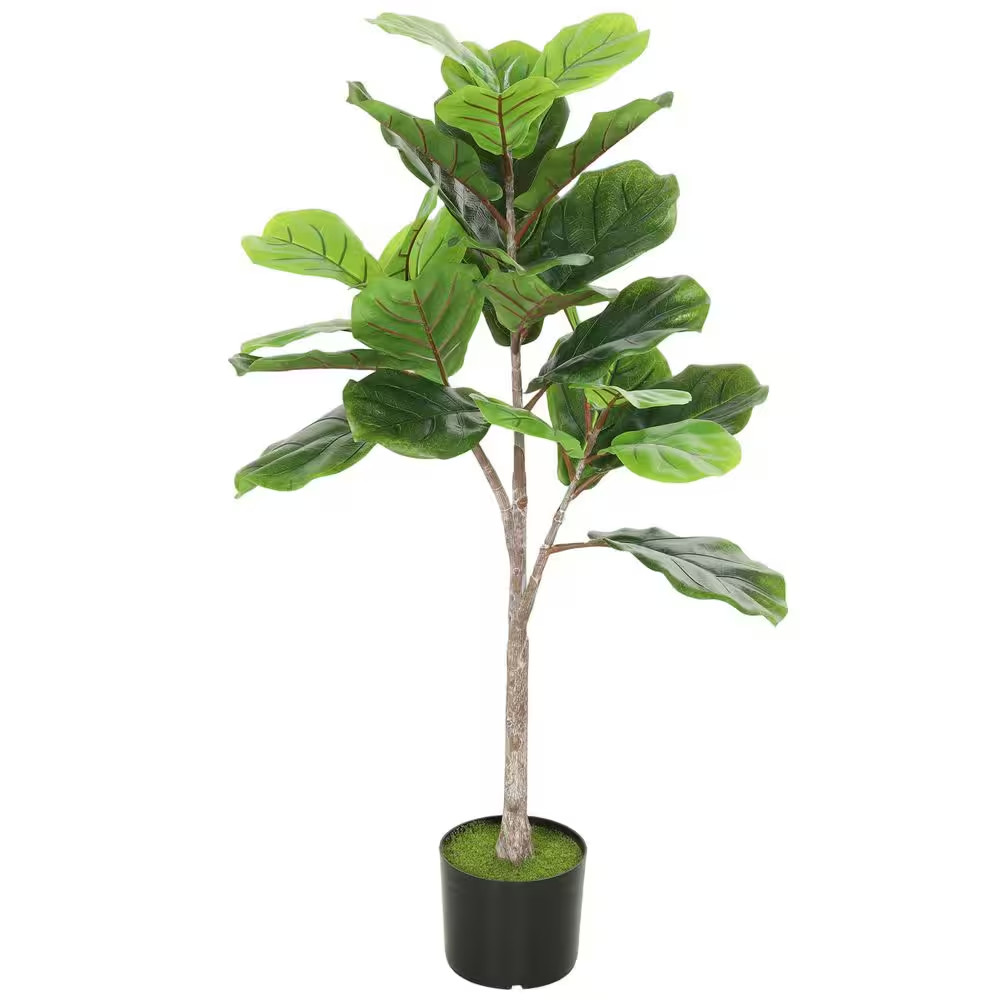 43.3 In. Green Artificial Fiddle Leaf Fig Tree, Potted Fake Plant in Black Pot w