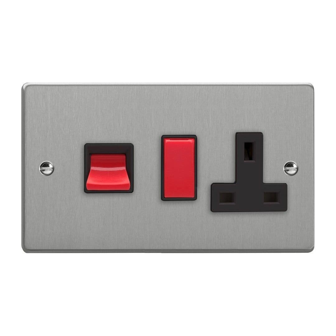 Varilight XDE45PB.BS Essential Brushed Steel 45A DP Cooker Switch + 13A Socket