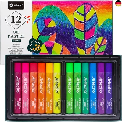 Artecho Ölpastellkreide Fluoreszierende 12er Leuchtfarbe Set, lichtechte 