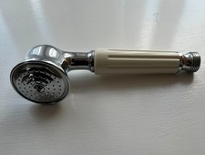 Victorian Style Handheld Shower Head Brass & Chrome with White Ridged ABS Handle