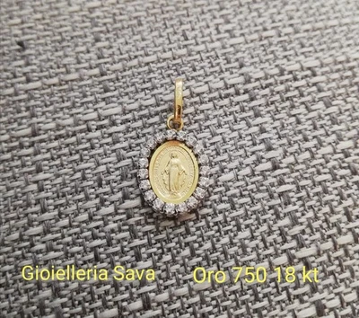 SAVAGIOIELLI Ciondolo pendente medaglia madonnina miracolosa religiosa sacra in oro 750 18kt