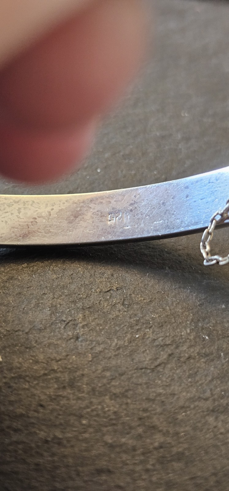 Photo 7 of Sterling Silver Bangle With Engraved Design, Safety Chain Small Wrist 11grams