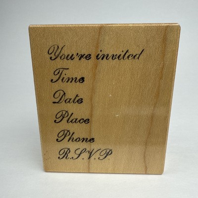 VTG  1988 PSX Invitation You're Invited RSVP Wood Rubber Stamps 2 x2.35 