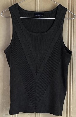 Fortune + Ivy Women's Tank Top Black Scoop Neck Knit Sleeveless Solid Size L