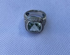 925 David Yurman Sterling 11mm Albion Ring w/ Prasiolite Diamonds Sz 5