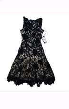 Sue Wong Nocturne Women’s Black Lace Embroidered Beaded Cocktail Dress Size 4