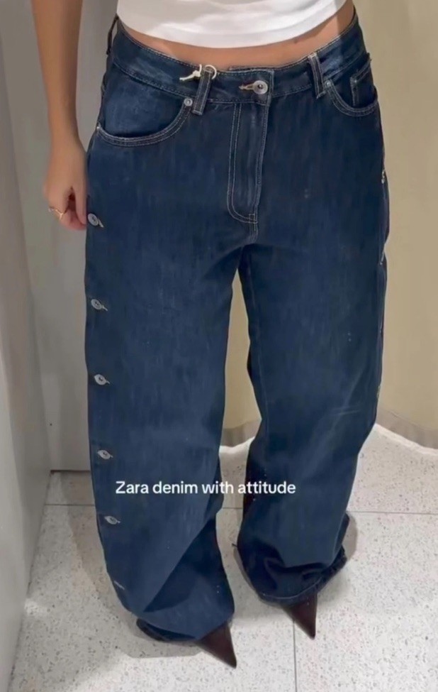 ZARA FW25 NEW WOMAN TRF MID-RISE BUTTONED BAGGY JEANS PANT BLUE 4730/230/407 NWT image 2