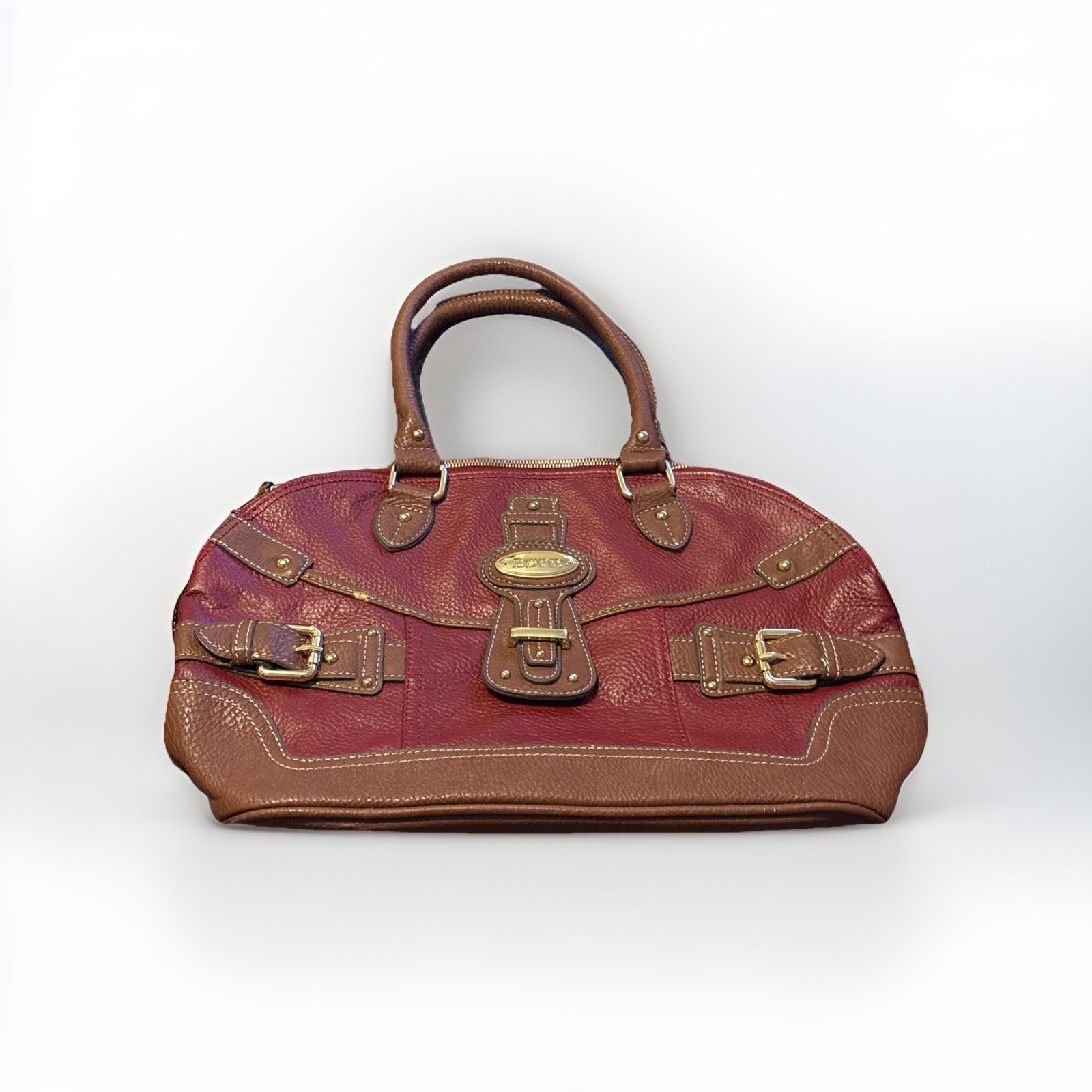 Born Large Shoulder Bag Burgundy Great Shape Leather Nice Quality