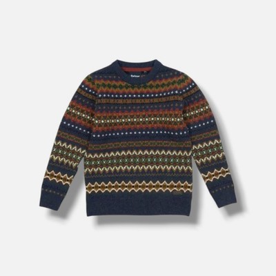 Barbour Boys' Blue Case Fair Isle Crew Wool Jumper Size M