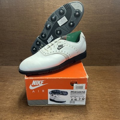 Vintage Nike 3992 Air Classic Plus Golf Shoes Sz 8.5 White Leather Metal Spikes