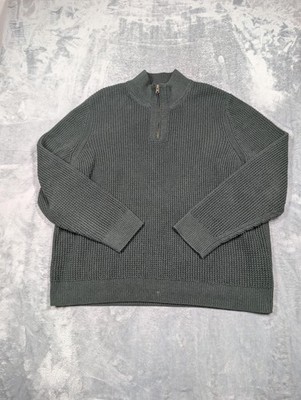 L.L. Bean Sweater Mens 2XL Green 1/4 Zip Mock Neck Organic Cotton Waffle Knit