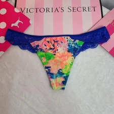 VTG VS PINK Lace Back Cotton Extra Low Rise Thong Panty Size Sm