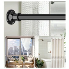 Extra Long Adjustable Curtain Rod 43-120 Inch, Heavy Duty Black, No Drilling