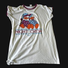 Vintage Night Crew Ducks Sleep Shirt White Maroon Ringer Pajama Tee 32301