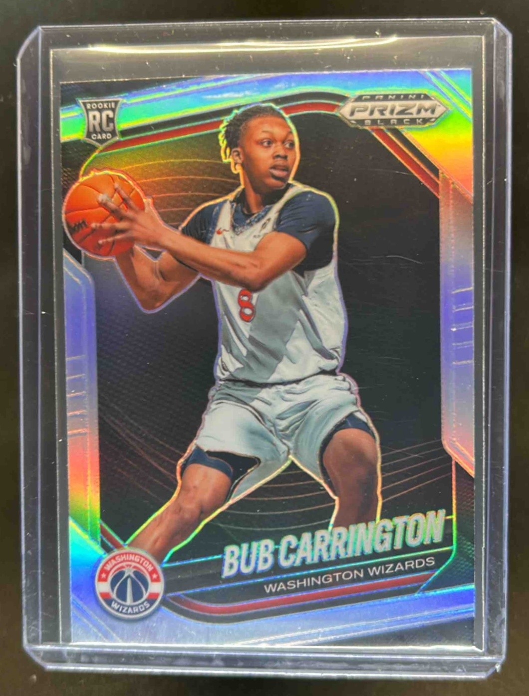 2024-25 Prizm Black Bub Carrington RC Silver Prizm Rookie #92 Wizards