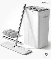 Flat Mop and Bucket System, Separates Dirty and Clean Water, 3 Washable Pads