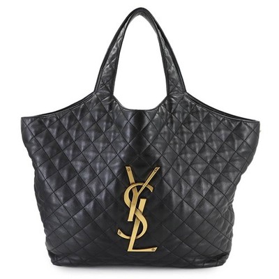 SAINT LAURENT Icare Maxi Shopping Tote Bag Leather Black 698651 90307075