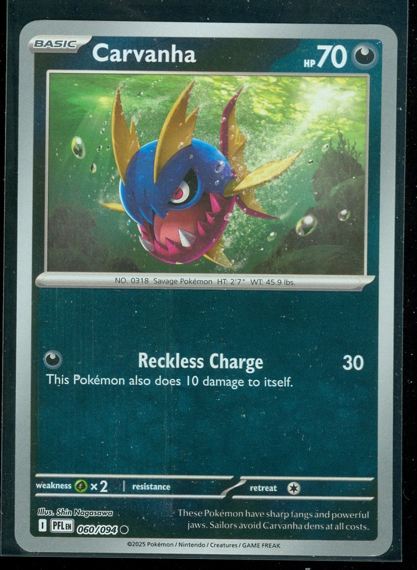 Pokemon CARVANHA 060/094 - Phantasmal Flames - Rev Holo - MINT