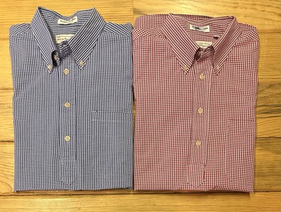 Norm Thompson Mens L Plaid Short Sleeve Polo Shirt Pullover Lot Of 2 Vintage