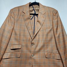 Wehilion Men's Elegant Balance Classy Slim-Fit Orange Plaid Blazer XXL 6-Pockets