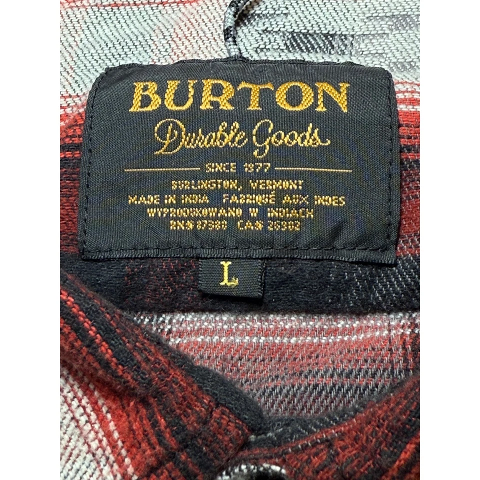 Burton Mens Flannel Shirt L Red Black Aztec Button Down Long Sleeve Snowboarding - Image 4 of 4