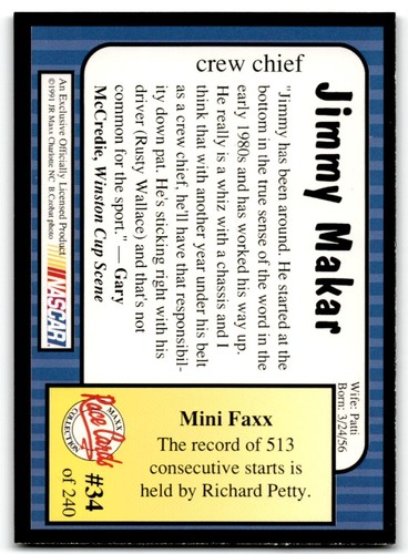 1991 Maxx Jimmy Makar #34 - 第 2/2 張圖片