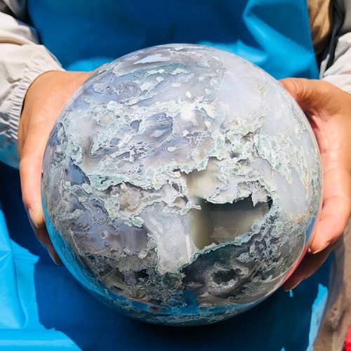 12.98LB Natural Aquatic Plants Agate Crystal Sphere water grass Moss agate Ball - Picture 4 of 22