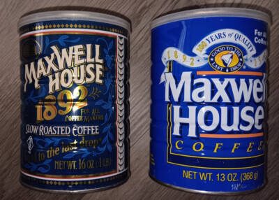 Set of 1992 Maxwell House 1892 16 oz & 100 Years of Quality 13 oz with lids!