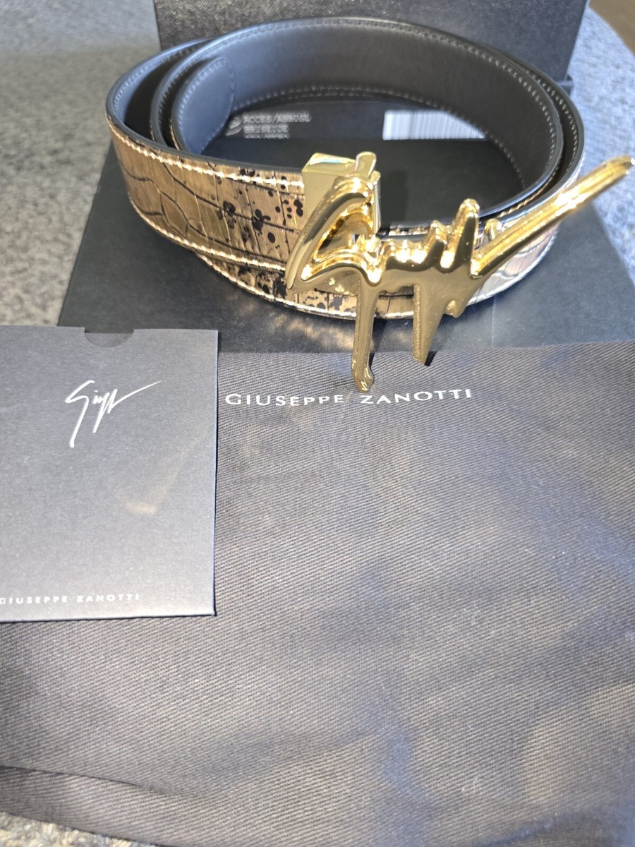 Guiseppe Zanotti Gold Crocodile/Python Leather Belt With Black