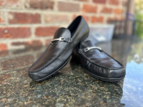 Hugo Boss Driving Loafer Shoes Men's 10 Black Leather Horsebit Moc Toe - Picture 1 of 15