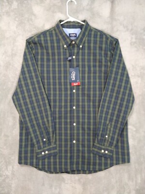 Chaps Shirt Mens 2XL XXL Green Button Down Stretch Easy Care Long Sleeve 