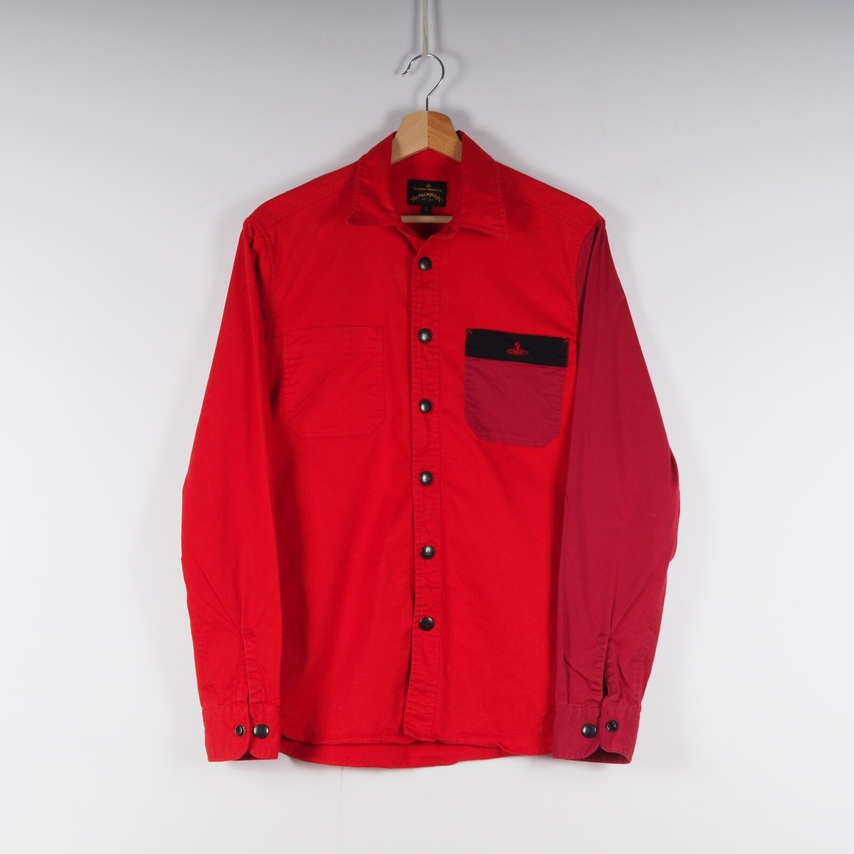 Vivienne Westwood Anglomania Men's Red Snap Logo Pocket Shirt size