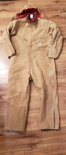 Vtg Carhartt USA 996QZR Corduroy Collar Canvas Work Coveralls Sz 46S Short Hood