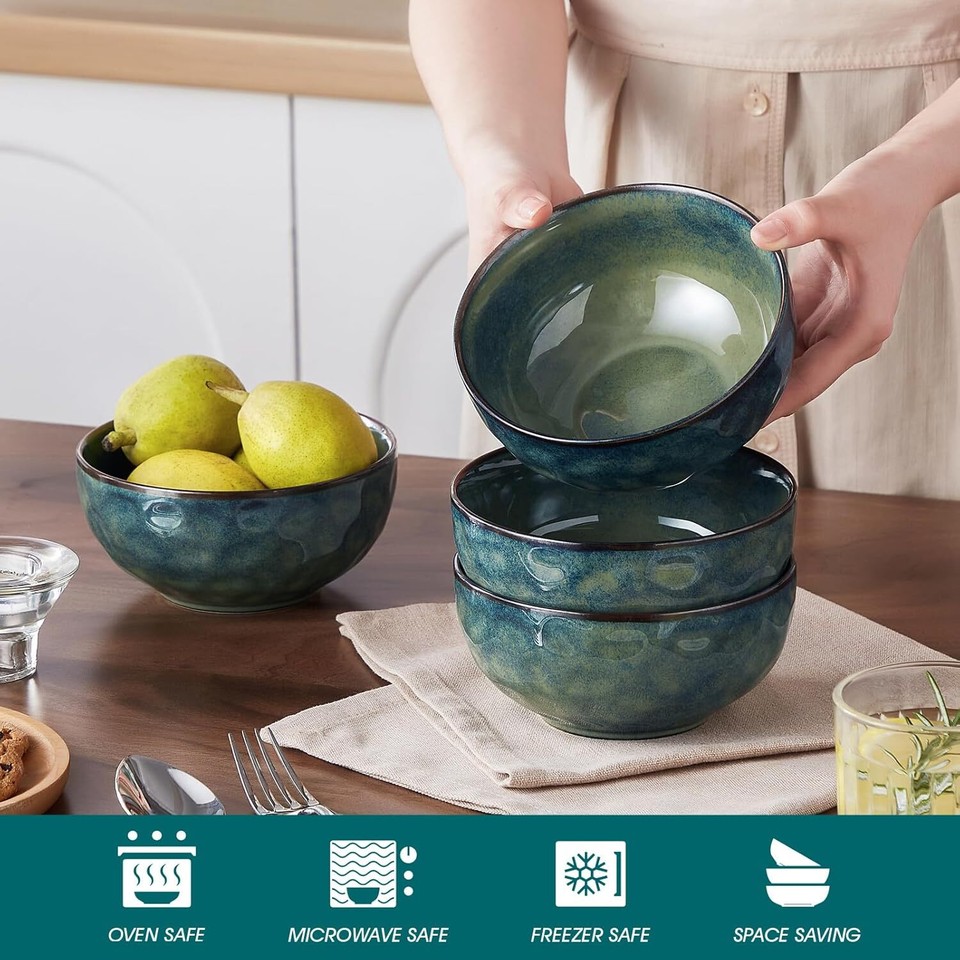 24oz Bowls for Soup, Ceramic Deep Soup Bowls Set of 4, Green Cereal ...