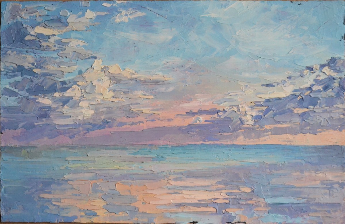 油彩画「Осеннее раздумье」 1946年 Kazonn O.A. Original oil painting Sunrise (Azov Sea, Ukraine) | eBay